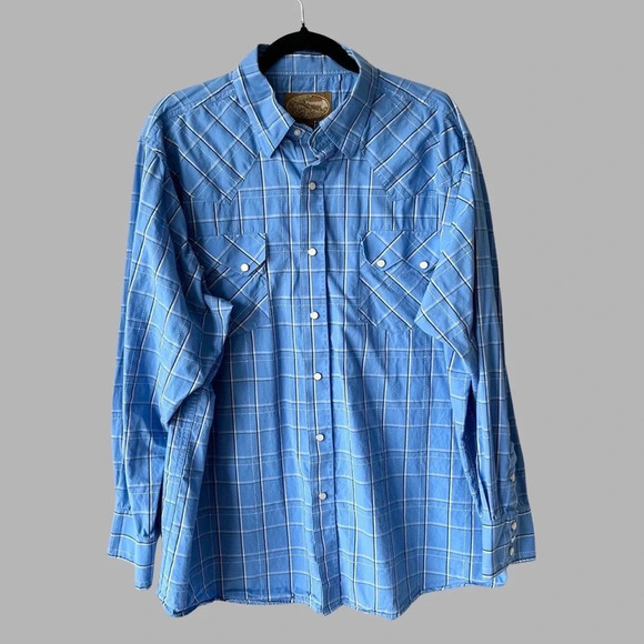 MWG  Blue Plaid Western Button Down Shirt - Picture 1 of 13